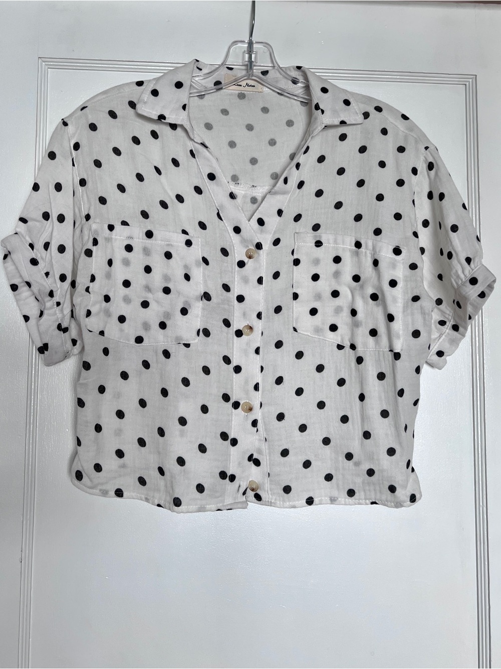 Love Notes White Button-Down Top with Black Polka Dots